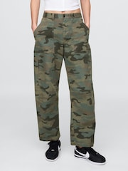 Gap Green Camo Mid Rise Cotton Barrel Trousers - Image 1 of 7