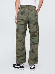 Gap Green Camo Mid Rise Cotton Barrel Trousers - Image 2 of 7