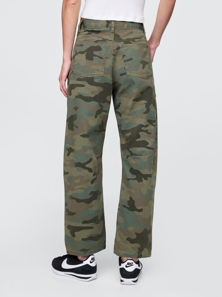 Gap Green Camo Mid Rise Cotton Barrel Trousers - Image 2 of 7