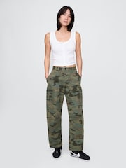 Gap Green Camo Mid Rise Cotton Barrel Trousers - Image 4 of 7