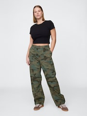 Gap Green Camo Mid Rise Cotton Barrel Trousers - Image 5 of 7