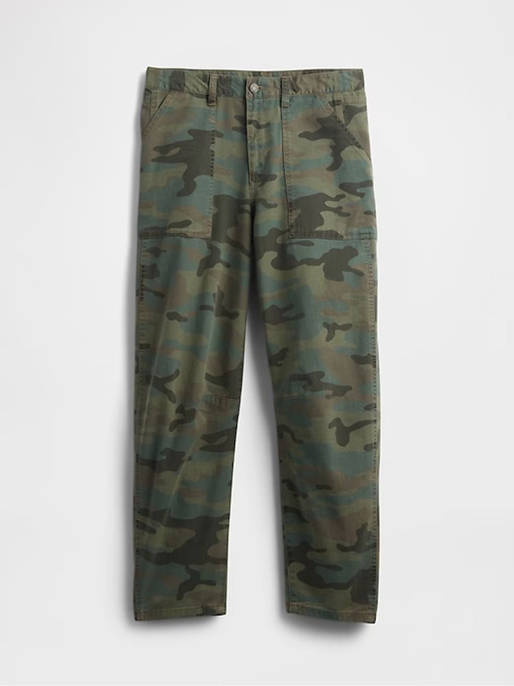 Gap Green Camo Mid Rise Cotton Barrel Trousers - Image 7 of 7