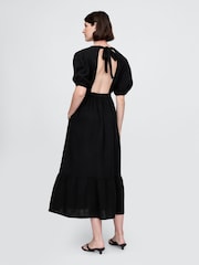 Gap Black Crinkle Gauze 100% Cotton Open-Back Puff Sleeve Midi Dress - Image 2 of 5