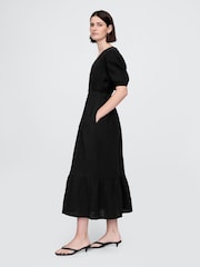 Gap Black Crinkle Gauze 100% Cotton Open-Back Puff Sleeve Midi Dress - Image 4 of 5