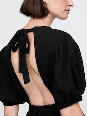 Gap Black Crinkle Gauze 100% Cotton Open-Back Puff Sleeve Midi Dress - Image 5 of 5