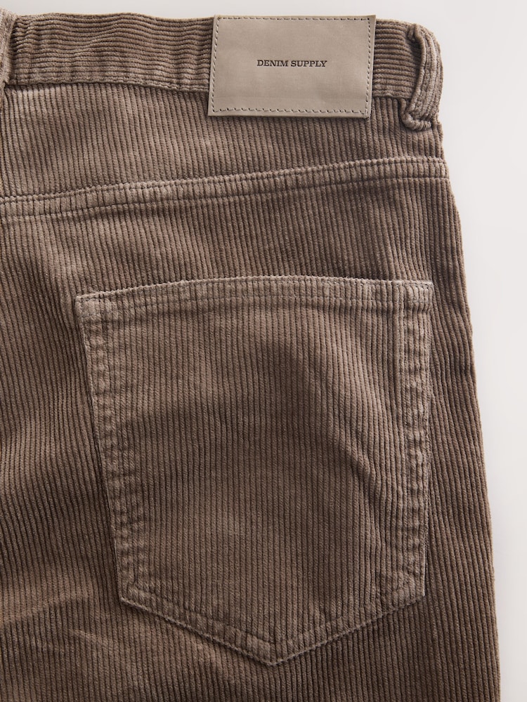 Mushroom Brown Straight Fit Corduroy 5 Pocket Stretch Trousers - Image 5 of 5