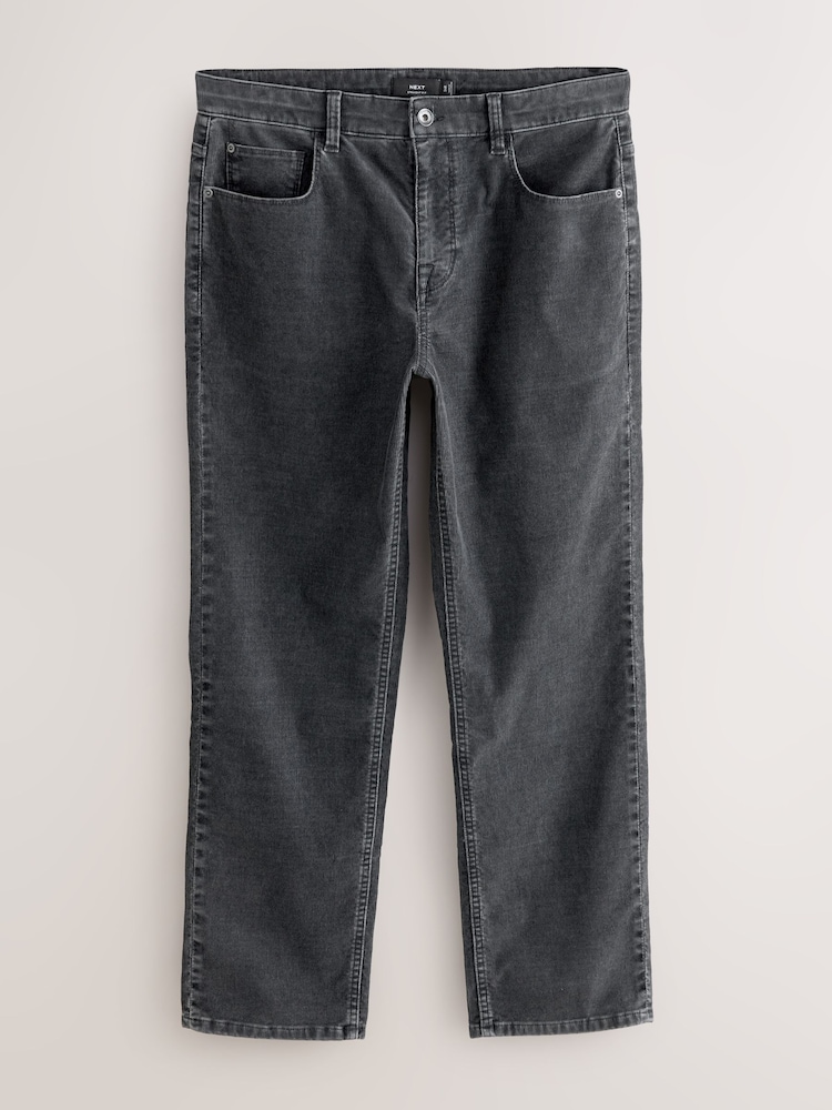 Washed Black Straight Fit Corduroy 5 Pocket Stretch Trousers - Image 1 of 5