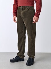 Dark Khaki Straight Fit Corduroy 5 Pocket Stretch Trousers - Image 1 of 10