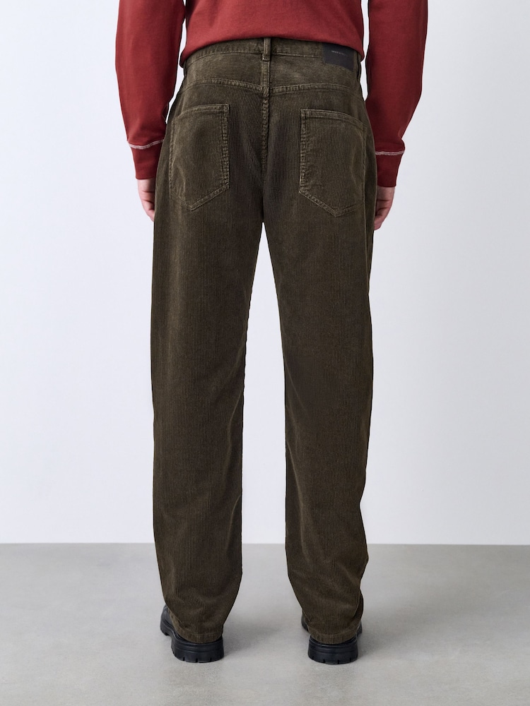Dark Khaki Straight Fit Corduroy 5 Pocket Stretch Trousers - Image 2 of 10