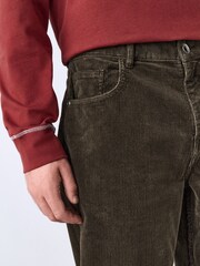 Dark Khaki Straight Fit Corduroy 5 Pocket Stretch Trousers - Image 3 of 10