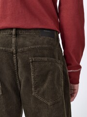 Dark Khaki Straight Fit Corduroy 5 Pocket Stretch Trousers - Image 4 of 10