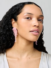 Aela Pink Beaded Cluster Drop Earrings - Image 3 of 3