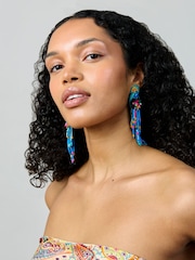 Aela Blue Beaded Parrot Earrings - Image 2 of 4