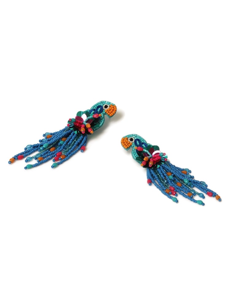 Aela Blue Beaded Parrot Earrings - Image 4 of 4