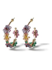 Aela Large Pink Flower Beaded Hoop Earrings - Image 2 of 3