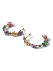 Aela Large Pink Flower Beaded Hoop Earrings - Image 3 of 3
