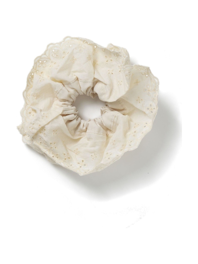 Aela Oversized Cream Broderie Hair Scrunchie - Image 1 of 3