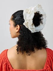 Aela Oversized Cream Broderie Hair Scrunchie - Image 3 of 3