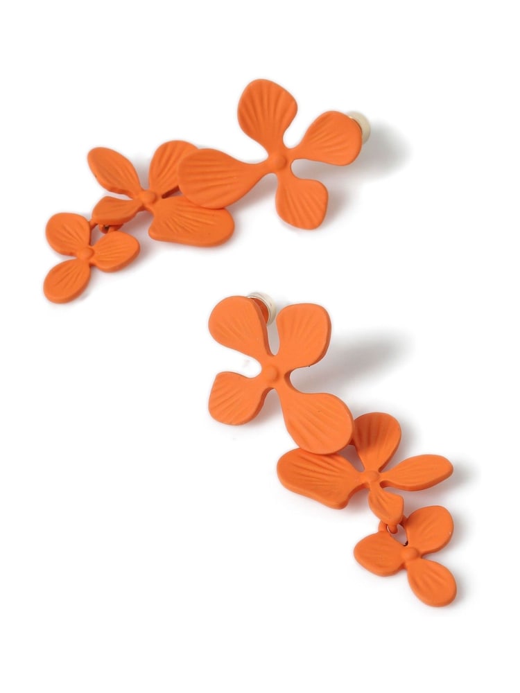 Aela Orange Flower Powdercoat Drop Earrings - Image 2 of 3