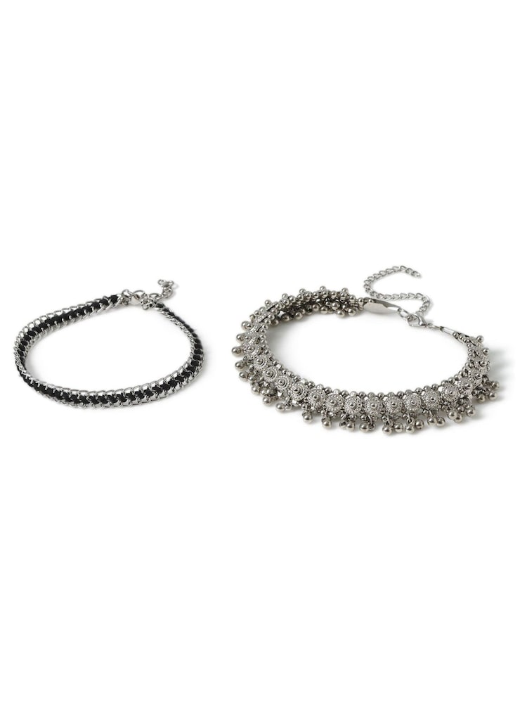 Aela Silver Tone Bohemian Thick Chain Anklets Multipack - Image 1 of 2