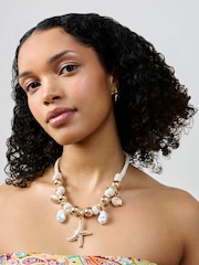 Aela Gold Tone Shell Rope Collar Necklace - Image 3 of 4
