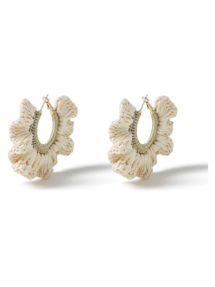 Aela Large Cream Woven Hoop Earrings - Image 1 of 2
