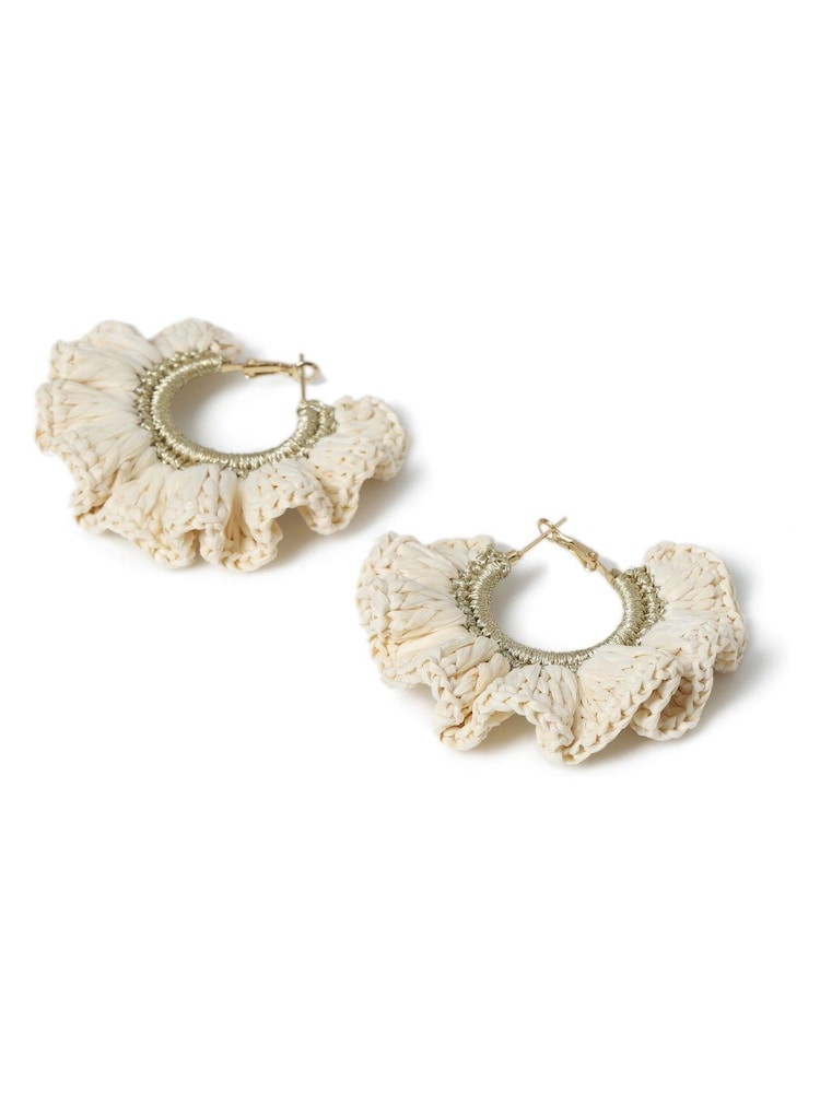 Aela Large Cream Woven Hoop Earrings - Image 2 of 2