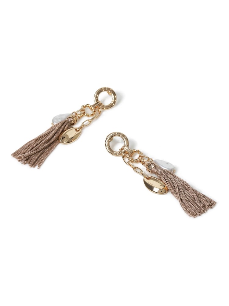 Aela Gold Tone Tassel And Pearl Effect Drop Earrings - Image 2 of 3