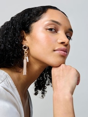 Aela Gold Tone Tassel And Pearl Effect Drop Earrings - Image 3 of 3