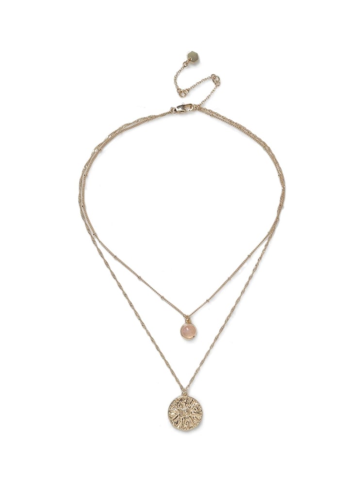 Aela Gold Tone Real Stone And Coin Multirow Necklace - Image 1 of 2