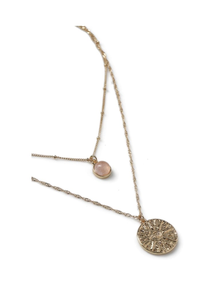 Aela Gold Tone Real Stone And Coin Multirow Necklace - Image 2 of 2