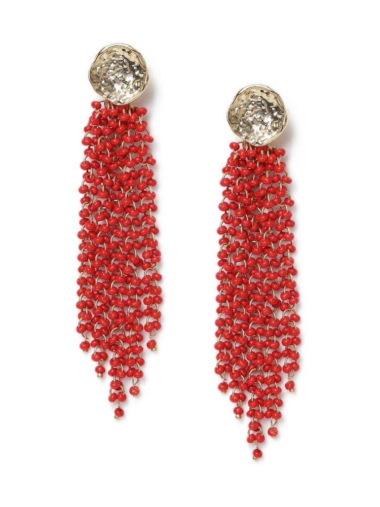 Aela Red Beaded Cluster Drop Earrings - Image 1 of 3