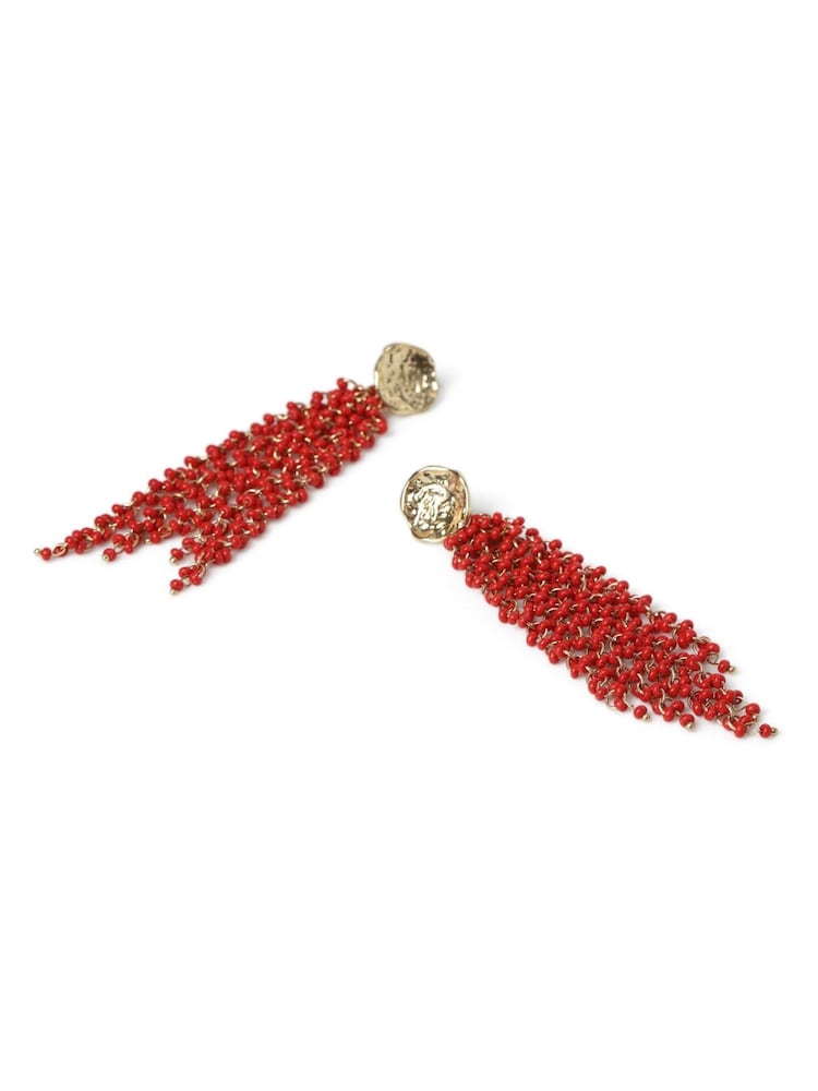 Aela Red Beaded Cluster Drop Earrings - Image 2 of 3