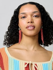 Aela Red Beaded Cluster Drop Earrings - Image 3 of 3