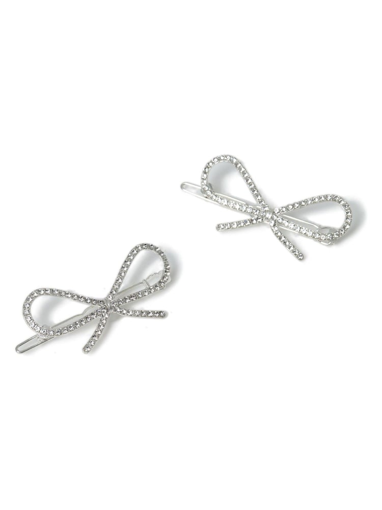 Aela Silver Tone Sparkling Bow Hair Clips Multipack - Image 1 of 2