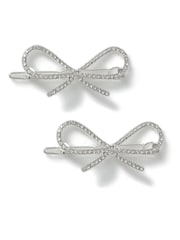 Aela Silver Tone Sparkling Bow Hair Clips Multipack - Image 2 of 2