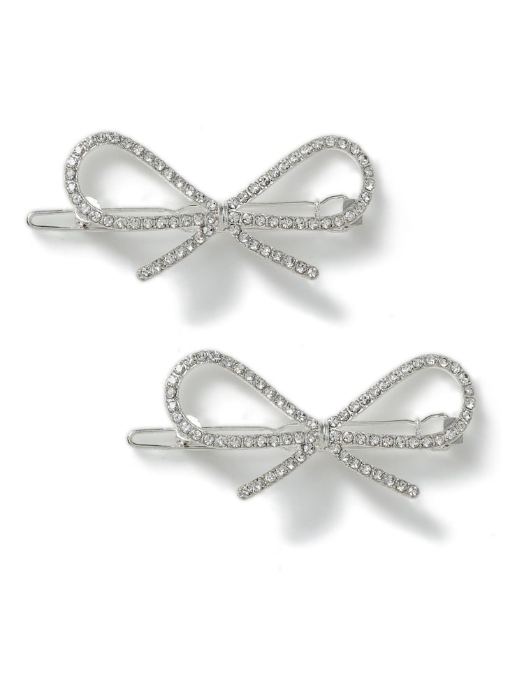 Aela Silver Tone Sparkling Bow Hair Clips Multipack - Image 2 of 2
