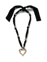 Aela Heart Pendant Long Cord Fabric Black/Gold Tone Necklace - Image 1 of 4