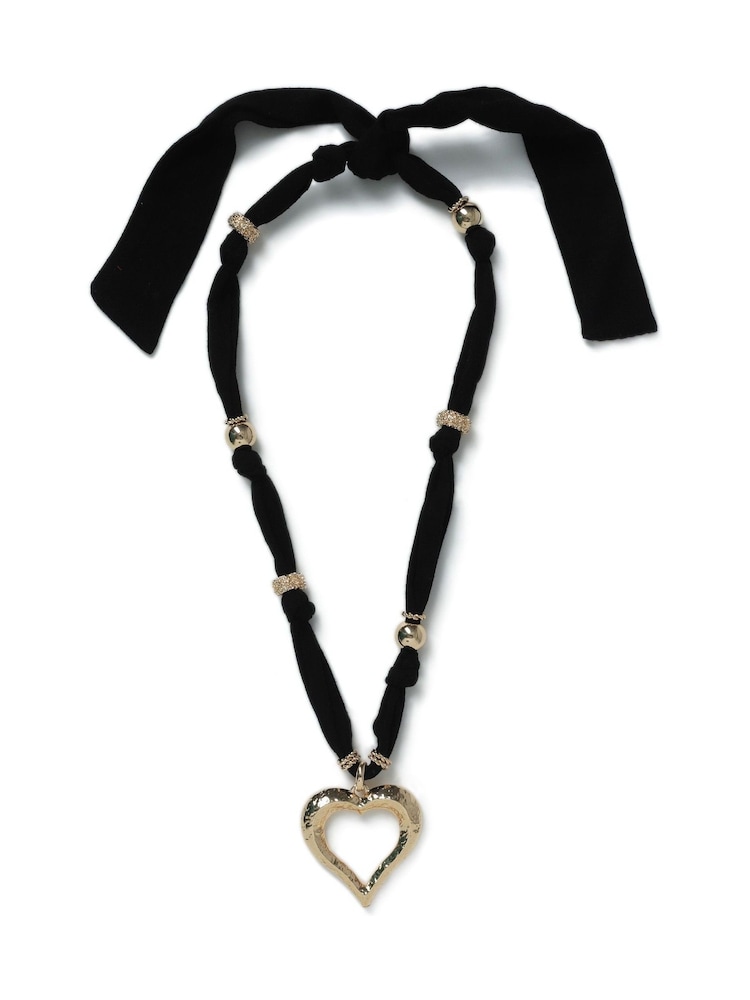 Aela Heart Pendant Long Cord Fabric Black/Gold Tone Necklace - Image 1 of 4