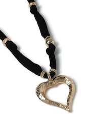 Aela Heart Pendant Long Cord Fabric Black/Gold Tone Necklace - Image 2 of 4