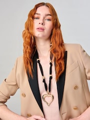 Aela Heart Pendant Long Cord Fabric Black/Gold Tone Necklace - Image 3 of 4