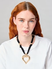 Aela Heart Pendant Long Cord Fabric Black/Gold Tone Necklace - Image 4 of 4
