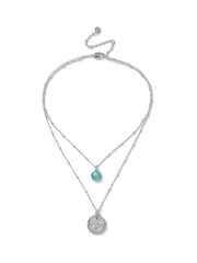 Aela Silver Tone Real Stone And Coin Multirow Necklace - Image 1 of 3