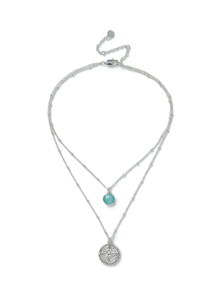 Aela Silver Tone Real Stone And Coin Multirow Necklace - Image 1 of 3
