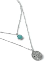 Aela Silver Tone Real Stone And Coin Multirow Necklace - Image 2 of 3