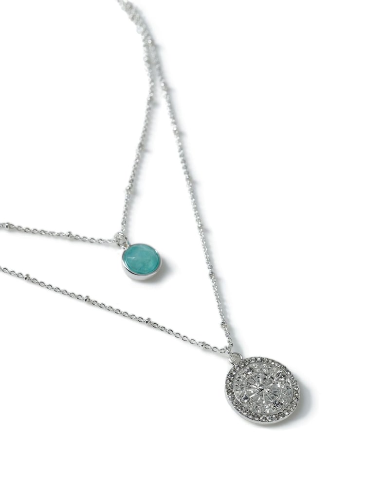 Aela Silver Tone Real Stone And Coin Multirow Necklace - Image 2 of 3