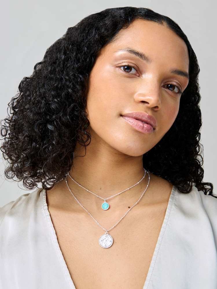 Aela Silver Tone Real Stone And Coin Multirow Necklace - Image 3 of 3
