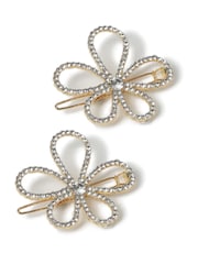 Aela Silver Tone Crystal Flower Hair Slides Multipack - Image 2 of 3