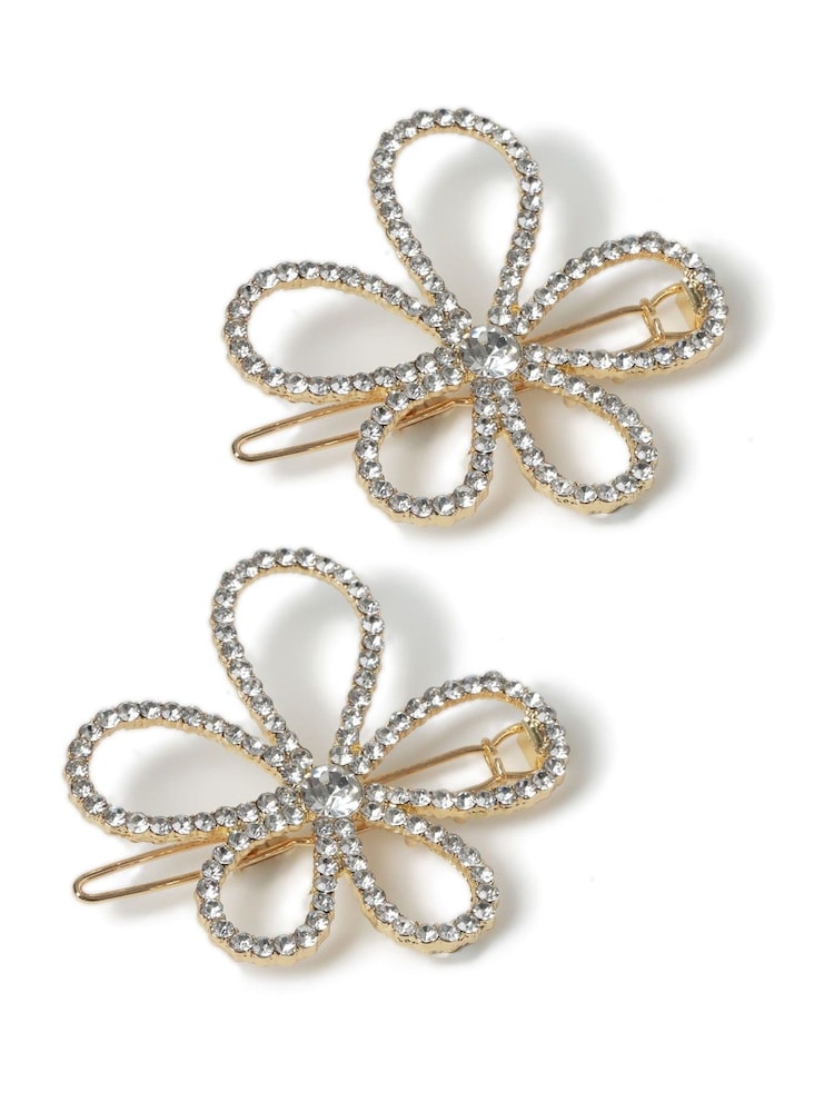 Aela Silver Tone Crystal Flower Hair Slides Multipack - Image 2 of 3