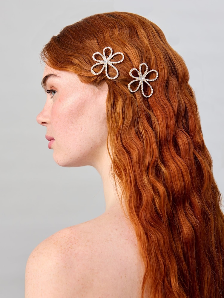 Aela Silver Tone Crystal Flower Hair Slides Multipack - Image 3 of 3